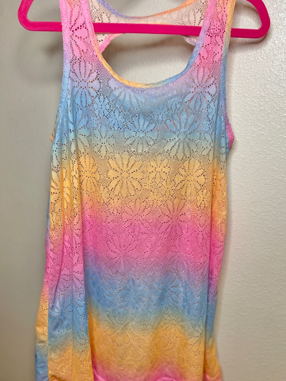 Justice Girls Rainbow Floral Lace Swim Coverup - Pink Blue Yellow
